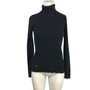 Lauren Ralph Lauren Womens Black Ribbed Knit Turtleneck Sweater Size M Logo